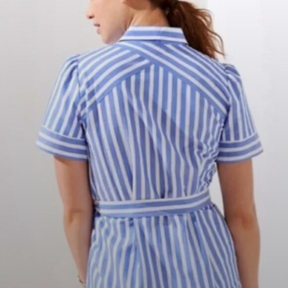 Loft Striped Shirt Dress Medium NEW Women Button Front Cotton Puff Sleeve - Picture 2 of 9